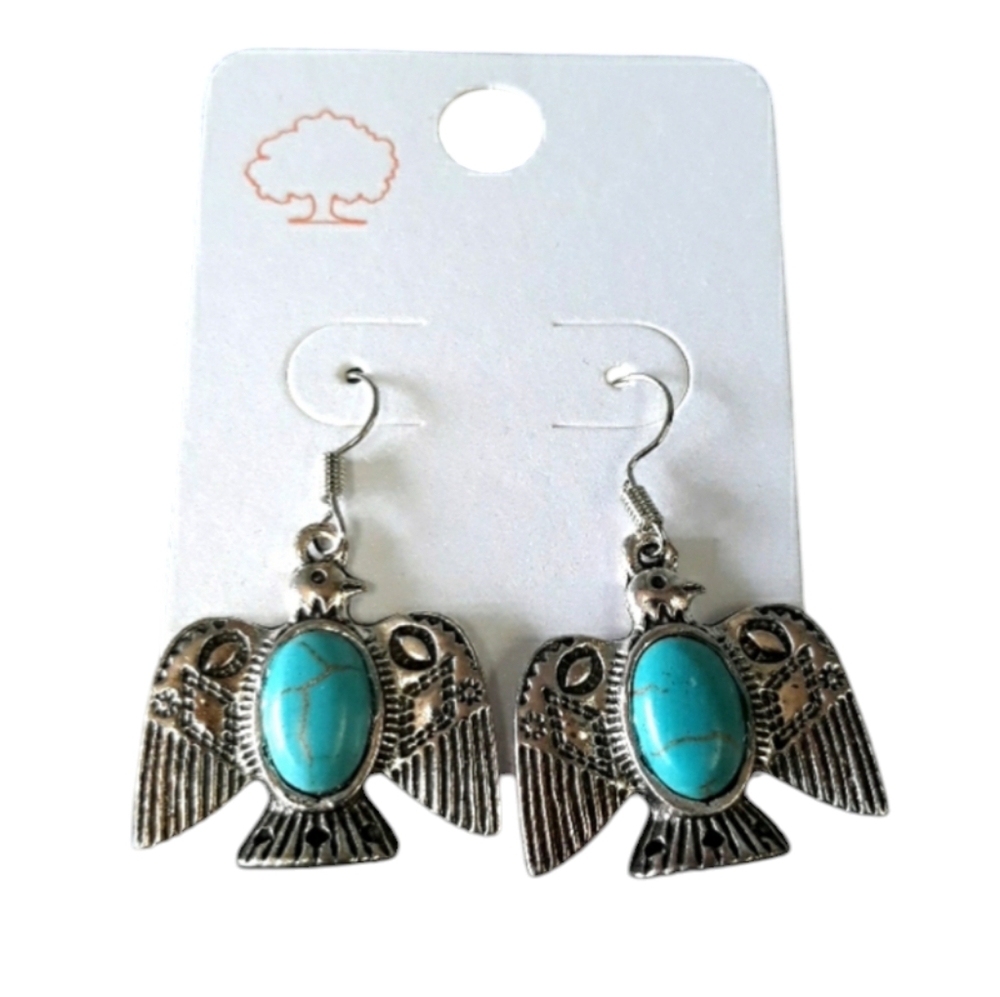 Boho Turquoise Thunderbird Earrings 🕊️✨ NEW